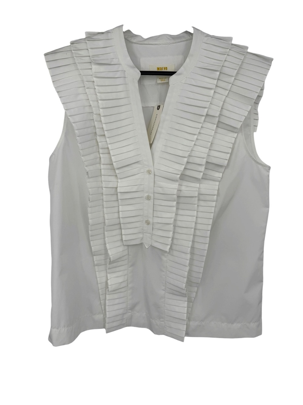 Anthropologie Maeve White Pleated Sleeveless Blouse M - Picture 2 of 6
